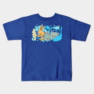 Cute Medieval Fish Rabbit Colorful Drawing Kids T-Shirt